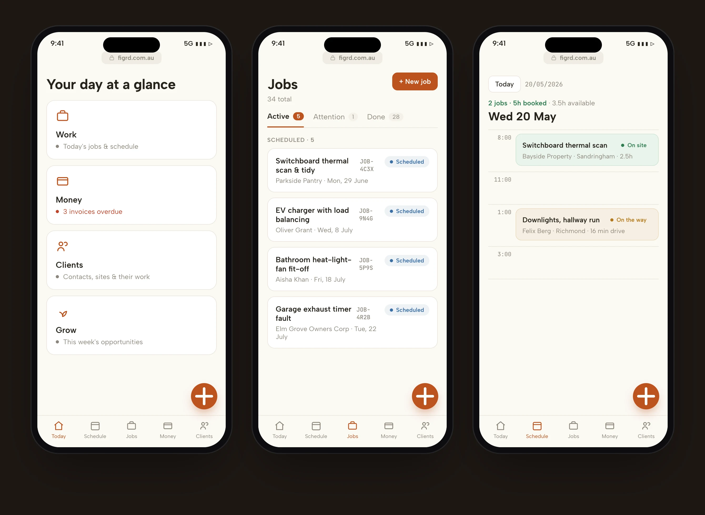 figrd on a phone - today, jobs and schedule
